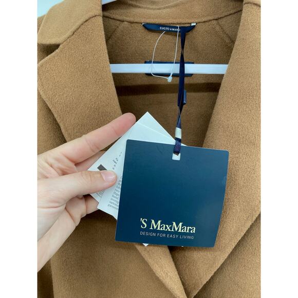 'S Max Mara Free Camel Brown Wool Belted Tie Waist Coat Size 2 NWT - Picture 4 of 9